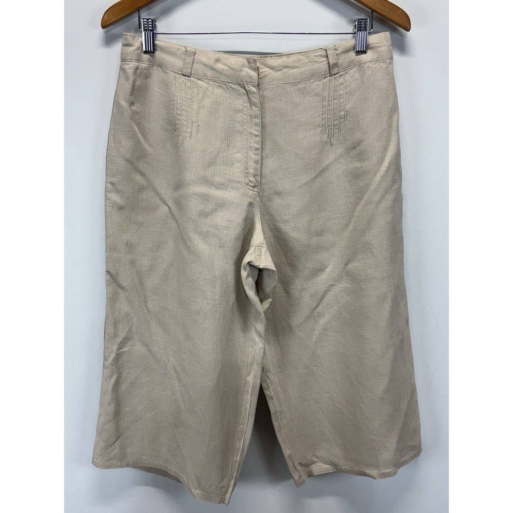 Ecologie Linen Culotte Pants Sz 10 Women's Beige Wide Leg Lined 30x18 Coastal